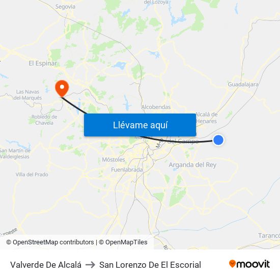 Valverde De Alcalá to San Lorenzo De El Escorial map