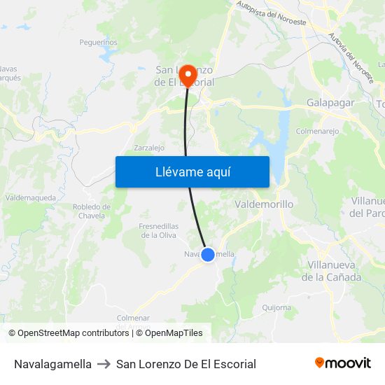 Navalagamella to San Lorenzo De El Escorial map