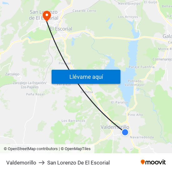 Valdemorillo to San Lorenzo De El Escorial map