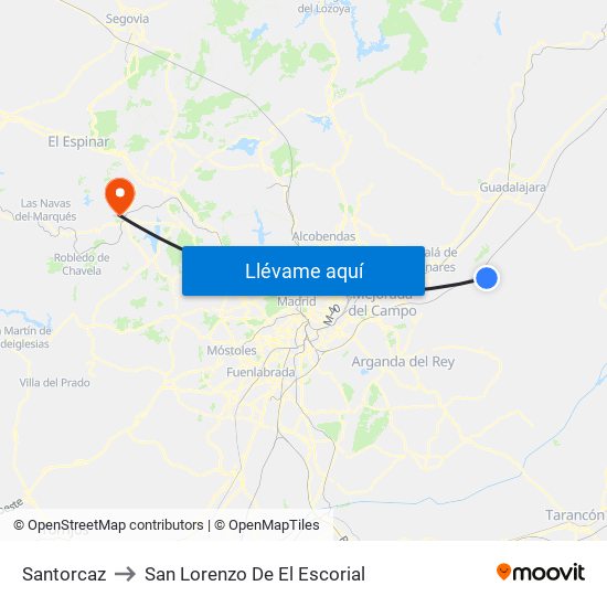 Santorcaz to San Lorenzo De El Escorial map