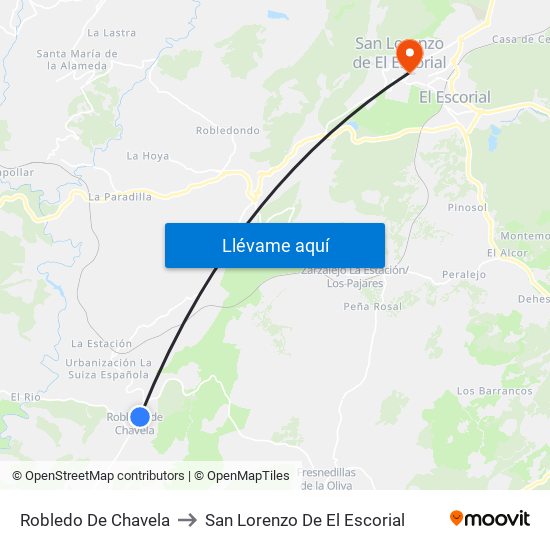 Robledo De Chavela to San Lorenzo De El Escorial map