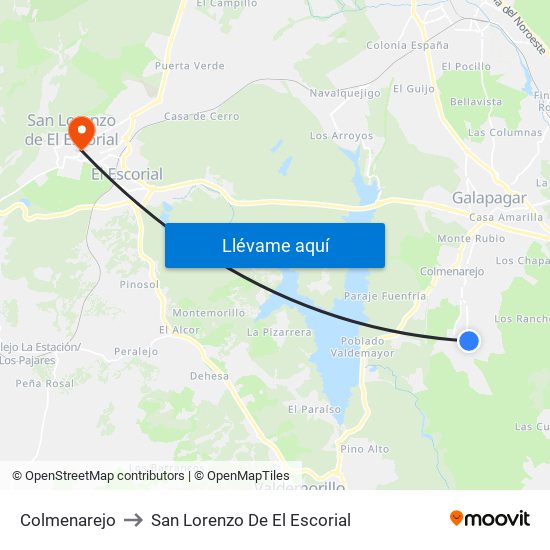 Colmenarejo to San Lorenzo De El Escorial map