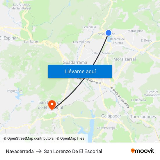 Navacerrada to San Lorenzo De El Escorial map