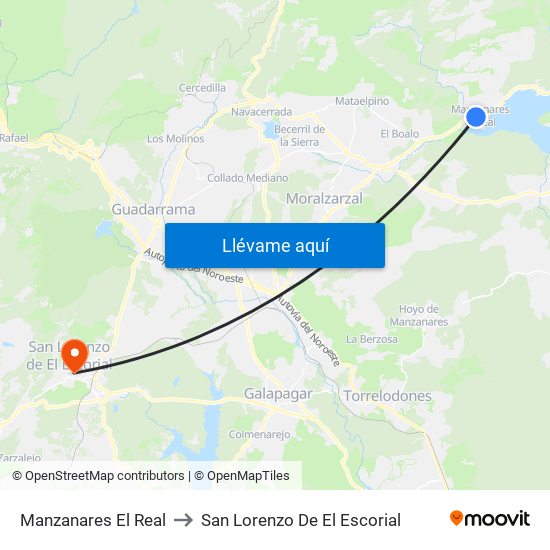 Manzanares El Real to San Lorenzo De El Escorial map