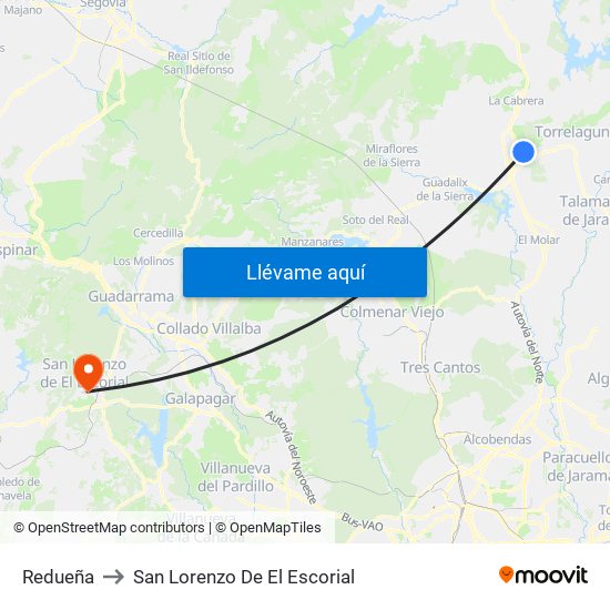 Redueña to San Lorenzo De El Escorial map