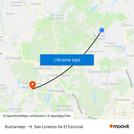 Bustarviejo to San Lorenzo De El Escorial map