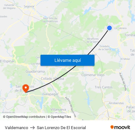 Valdemanco to San Lorenzo De El Escorial map