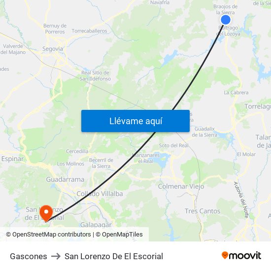 Gascones to San Lorenzo De El Escorial map