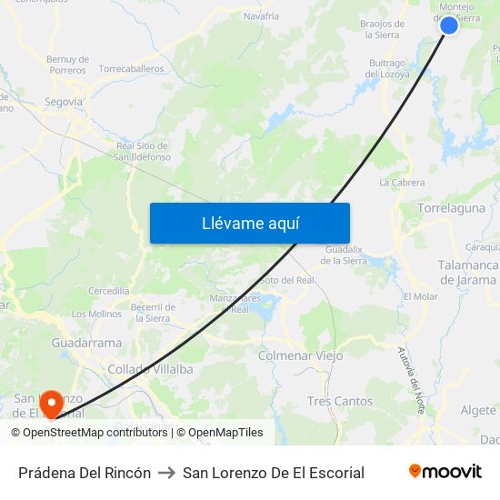 Prádena Del Rincón to San Lorenzo De El Escorial map