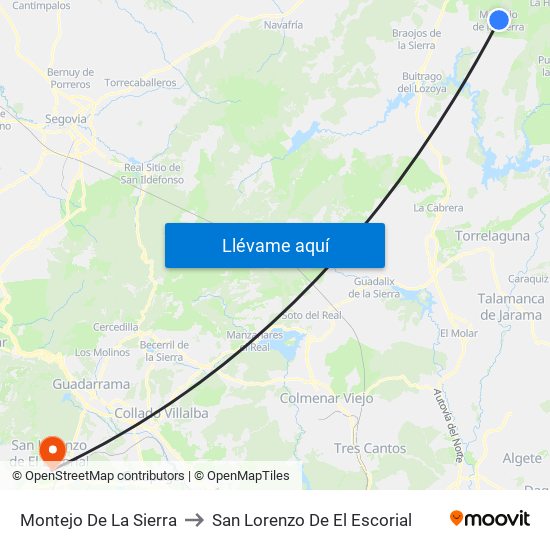 Montejo De La Sierra to San Lorenzo De El Escorial map