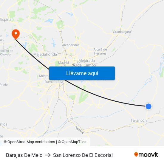 Barajas De Melo to San Lorenzo De El Escorial map