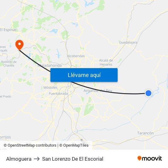 Almoguera to San Lorenzo De El Escorial map