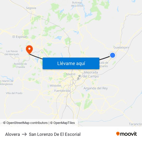 Alovera to San Lorenzo De El Escorial map