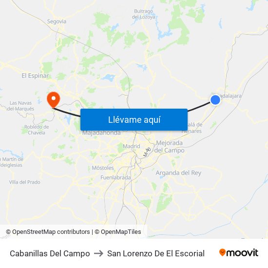 Cabanillas Del Campo to San Lorenzo De El Escorial map