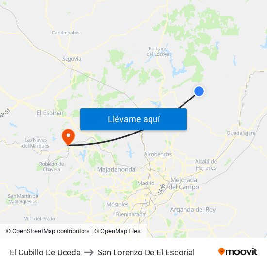 El Cubillo De Uceda to San Lorenzo De El Escorial map