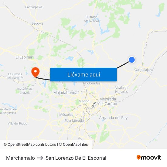 Marchamalo to San Lorenzo De El Escorial map