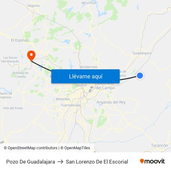 Pozo De Guadalajara to San Lorenzo De El Escorial map