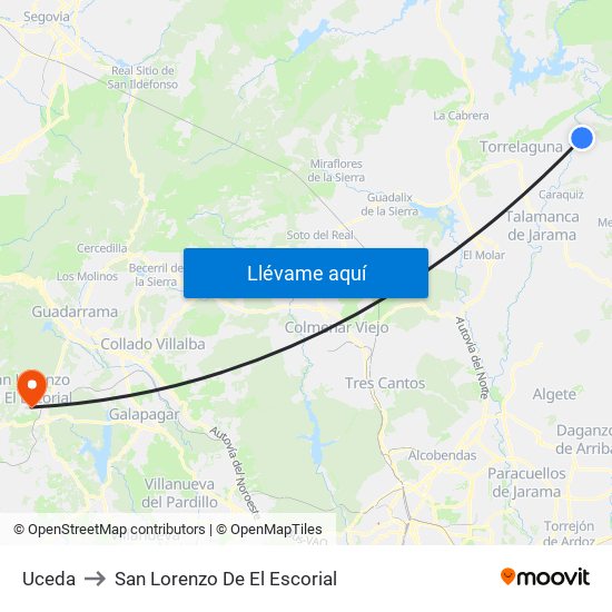 Uceda to San Lorenzo De El Escorial map