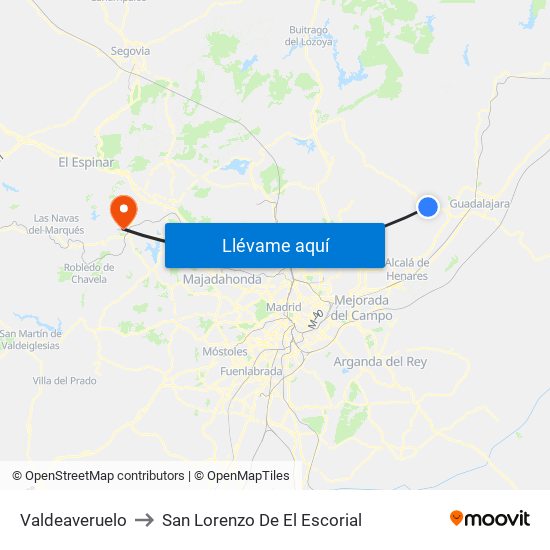 Valdeaveruelo to San Lorenzo De El Escorial map