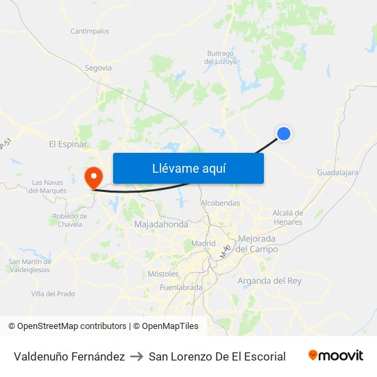 Valdenuño Fernández to San Lorenzo De El Escorial map