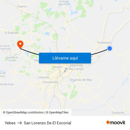 Yebes to San Lorenzo De El Escorial map