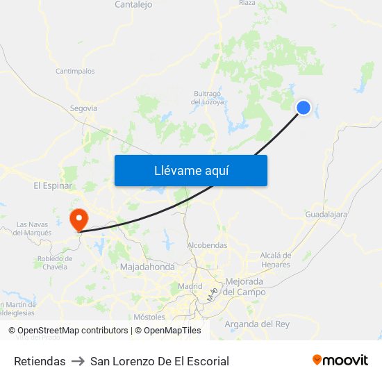 Retiendas to San Lorenzo De El Escorial map