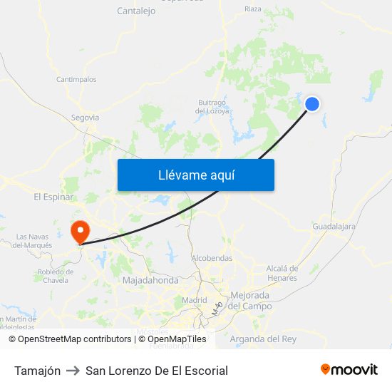 Tamajón to San Lorenzo De El Escorial map