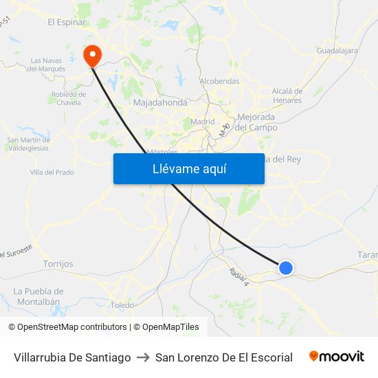 Villarrubia De Santiago to San Lorenzo De El Escorial map