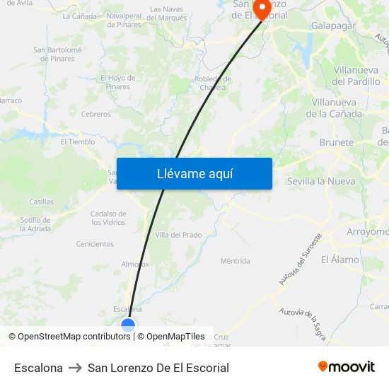 Escalona to San Lorenzo De El Escorial map