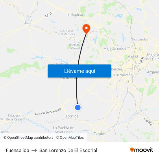 Fuensalida to San Lorenzo De El Escorial map