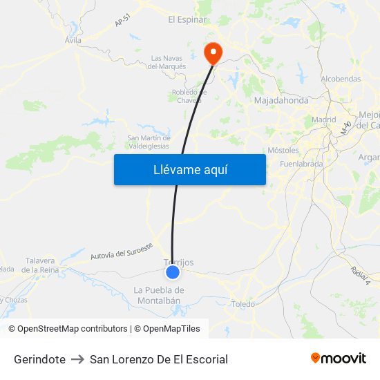Gerindote to San Lorenzo De El Escorial map