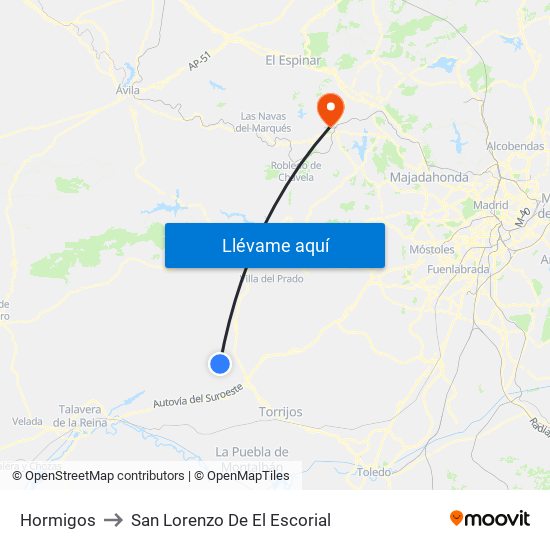 Hormigos to San Lorenzo De El Escorial map