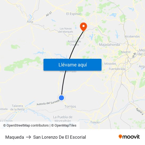 Maqueda to San Lorenzo De El Escorial map
