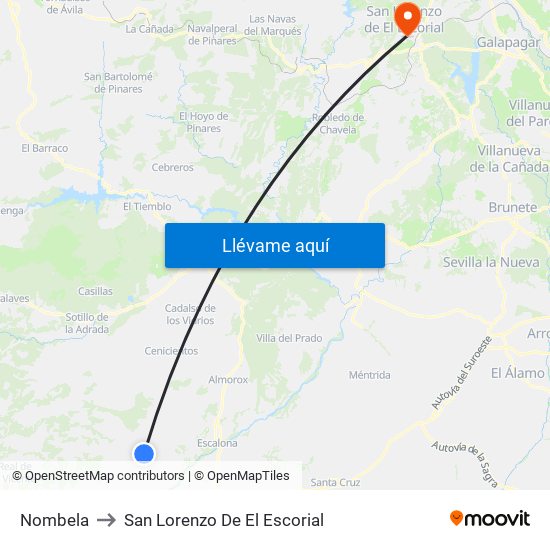 Nombela to San Lorenzo De El Escorial map
