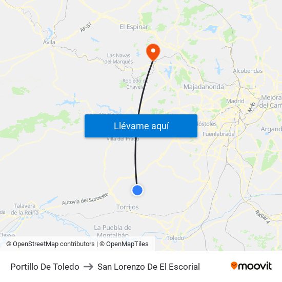 Portillo De Toledo to San Lorenzo De El Escorial map
