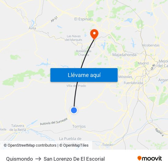 Quismondo to San Lorenzo De El Escorial map