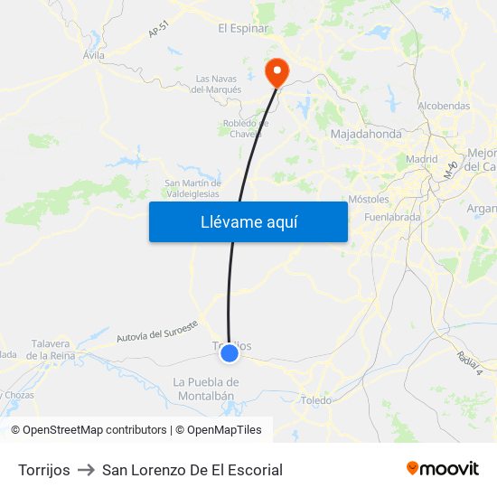 Torrijos to San Lorenzo De El Escorial map