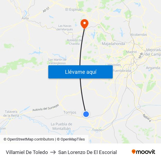 Villamiel De Toledo to San Lorenzo De El Escorial map