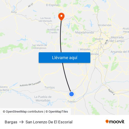 Bargas to San Lorenzo De El Escorial map