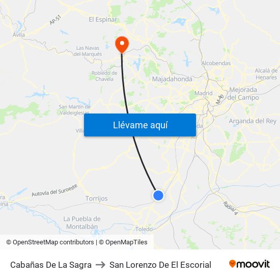Cabañas De La Sagra to San Lorenzo De El Escorial map