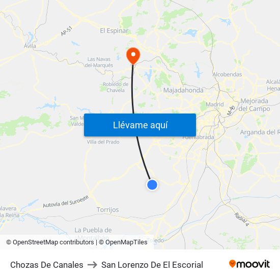 Chozas De Canales to San Lorenzo De El Escorial map