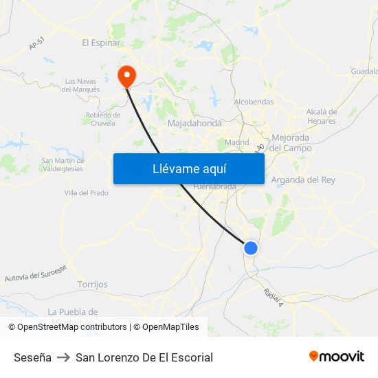 Seseña to San Lorenzo De El Escorial map