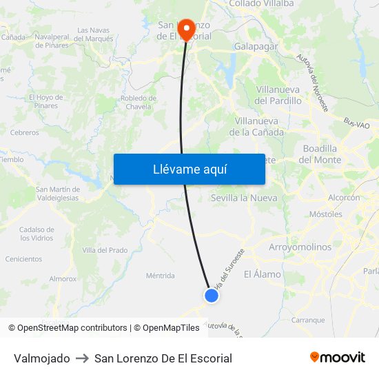 Valmojado to San Lorenzo De El Escorial map
