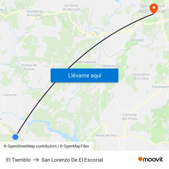 El Tiemblo to San Lorenzo De El Escorial map