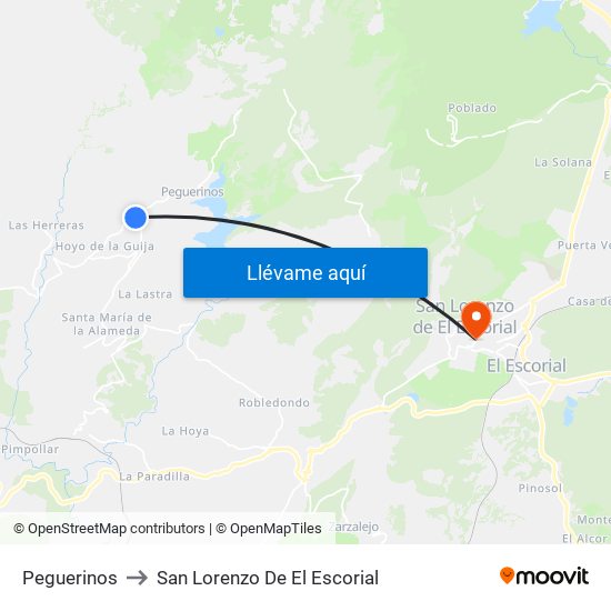 Peguerinos to San Lorenzo De El Escorial map