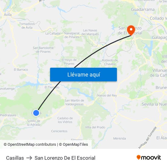 Casillas to San Lorenzo De El Escorial map