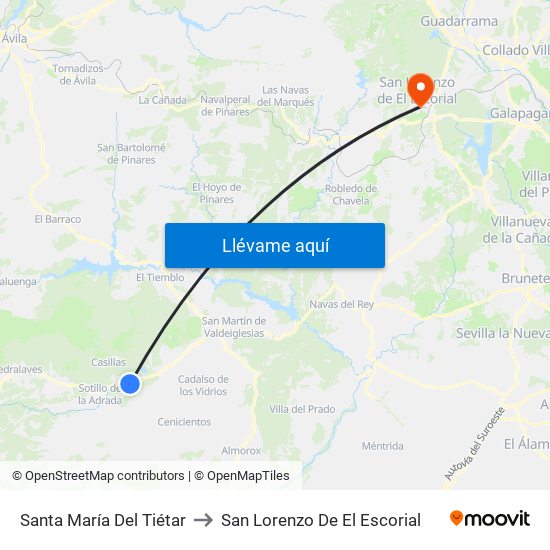 Santa María Del Tiétar to San Lorenzo De El Escorial map