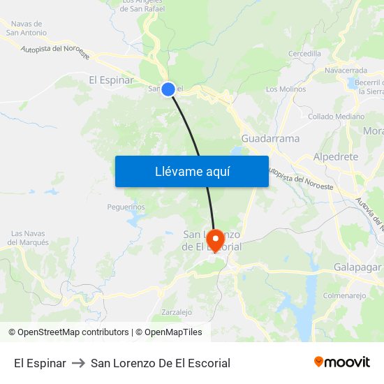 El Espinar to San Lorenzo De El Escorial map