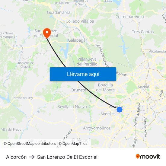 Alcorcón to San Lorenzo De El Escorial map