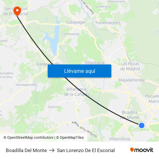 Boadilla Del Monte to San Lorenzo De El Escorial map